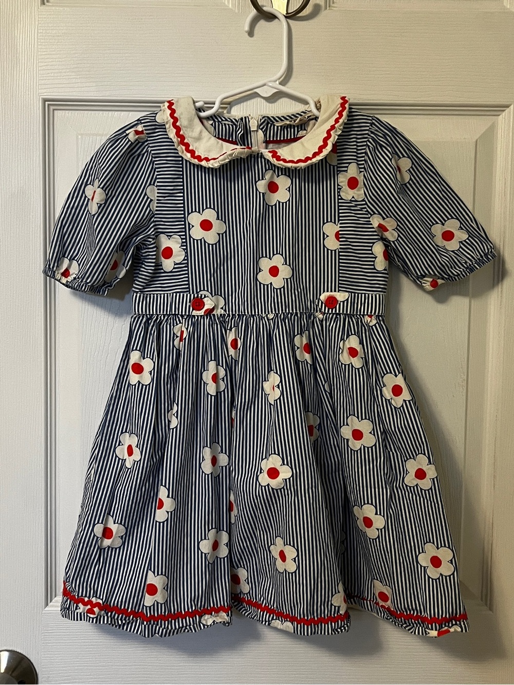 Mini Boden Peter Pan Collar Striped Dress